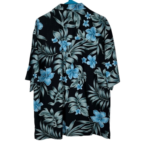 Bermuda Bay Men’s 100% Silk Tropical Hawaiian Black & Blue Printed Shirt Size M - Picture 2 of 10